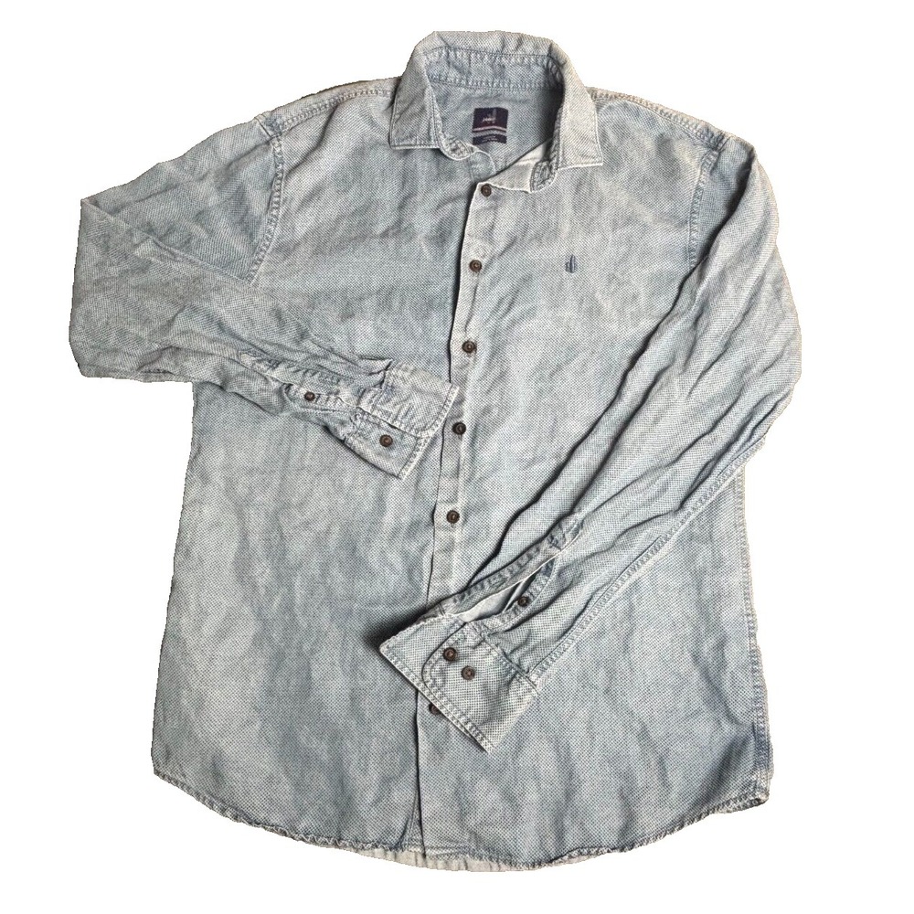 Johnnie-O Shirt Men's Medium Denim Blue Collared Long Sleeve Front Button-Up